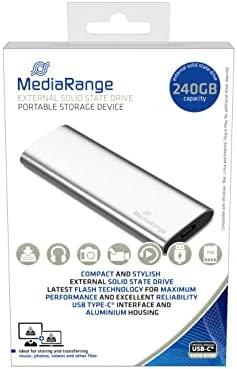 Kietasis diskas MediaRange 240 GB, Externe SSD - sidabrinis, USB-C 3.2 Gen 2 (10 Gbit/s)