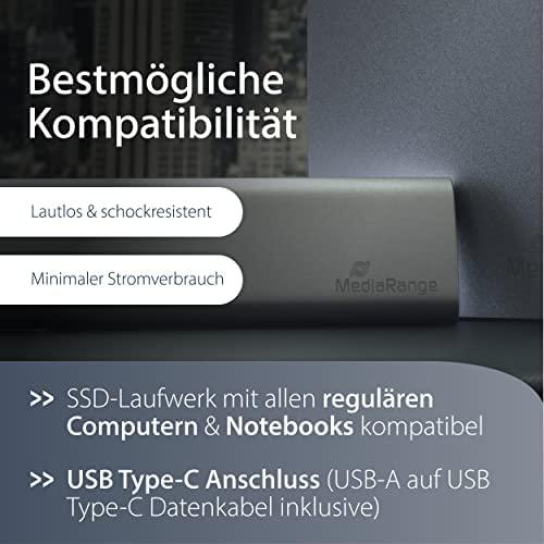 Kietasis diskas MediaRange 240 GB, Externe SSD - sidabrinis, USB-C 3.2 Gen 2 (10 Gbit/s)