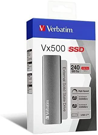 Išorinis kietasis diskas SSD Verbatim Vx500 240GB, USB 3.1, Gen 2, pilkas / V47442
