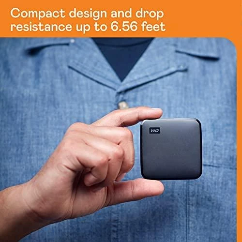 Kietasis diskas „Sandisk Western Digital Elements SE SSD 1TB“ – nešiojamas SSD diskas, kurio skaitymo greitis siekia 400 MB/s, atsparumas kritimui iš 2 metrų aukščio