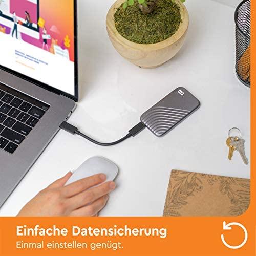 Kietasis diskas Western Digital „Sandisk WD 1TB My Passport SSD“ – nešiojamas SSD diskas, kurio skaitymo ir įrašymo greitis – 1050 MB/s, o įrašymo – 1000 MB/s, USB 3.2 Gen 2 – kosminės pilkos spalvos, EAN: 619659184001