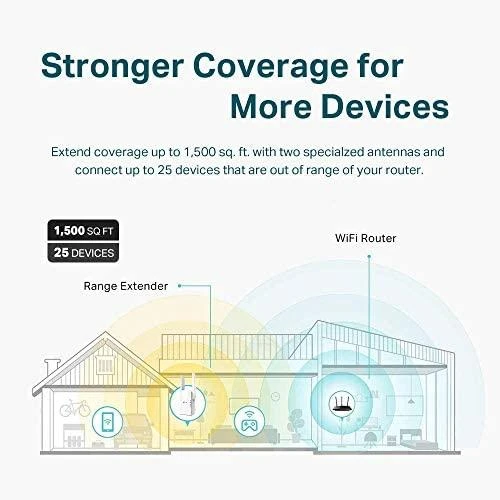TP-LINK AX1500 „Wi-Fi 6“ diapazono plėtiklis „Broadcom 1.5GHz“ trijų branduolių procesorius, 2 išorinės antenos, jungiamas prie sienos.