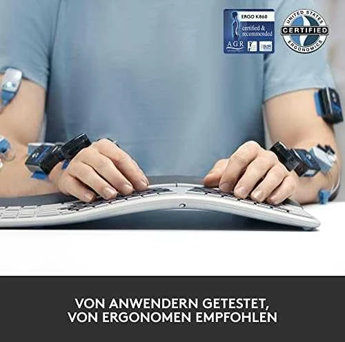 Logitech ERGO K860 SPLIT belaidė klaviatūra verslui, grafito spalvos, JAV tarptautinis išdėstymas (Qwerty)