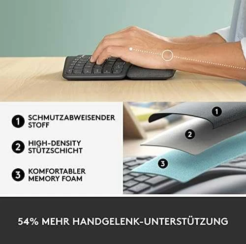 Logitech ERGO K860 SPLIT belaidė klaviatūra verslui, grafito spalvos, JAV tarptautinis išdėstymas (Qwerty)