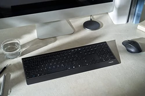 Klaviatūra Rapoo Kabelloses Multi-Mode-Deskset "9500M", Juodas Ultraflaches 4,5-mm-Design - kabellose Multimodus-Verbindung - Tastaturlayout: QWERTZ (deutsch) - L
