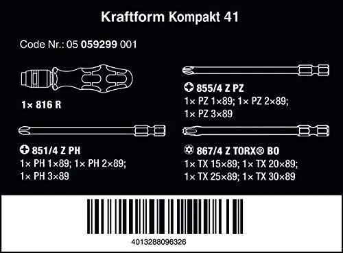 Atsuktuvas su 89 mm ilgio antgalių rinkiniu Wera Kraftform Kompakt 41, 11vnt