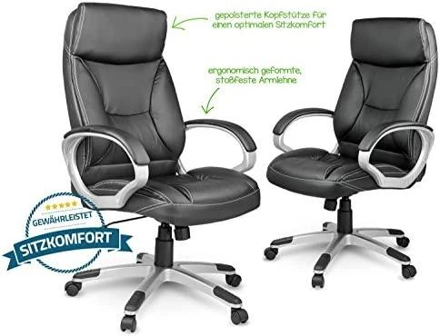 Sofotel Biuro kėdė, ergonominė odinė, juoda vadovo kėdė, reguliuojamo aukščio, patogi stalo kėdė