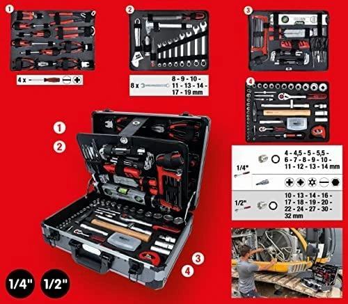 Universalus įrankių komplektas 1/4"+1/2" 127 vnt, KS Tools