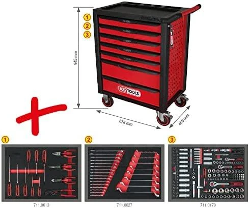215 dalių įrankių vežimėlis KS TOOLS RACINGline, 7 stalčiai