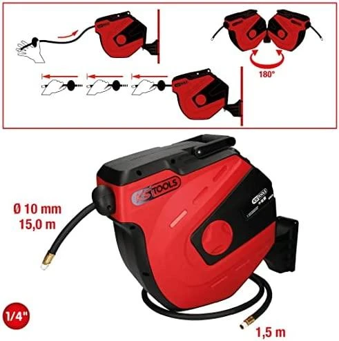 Automatinė suspausto oro žarna ritėje D10mm, 15m+1,5m, 1/4", KS Tools