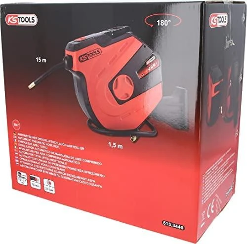 Automatinė suspausto oro žarna ritėje D10mm, 15m+1,5m, 1/4", KS Tools