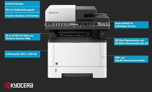 Kyocera ECOSYS M2135dn Spausdintuvas lazerinis nespalvotas MFP A4 35 ppm Tinklinis LAN USB