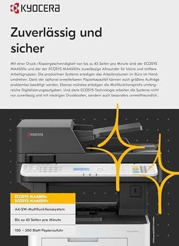 Kyocera ECOSYS MA4500ix Spausdintuvas lazerinis MFP nespalvotas A4 45 ppm Tinklinis LAN WLAN USB