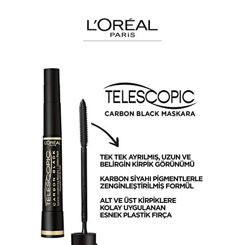 Blakstienų tušas L'Oreal Telescopic Carbon Juodas 8ml