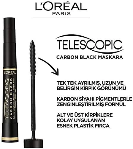 Blakstienų tušas L'Oreal Telescopic Carbon Juodas 8ml