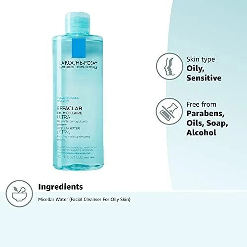 La Roche Posay Effaclar Micellar Vanduo Ultra For Oily Skin micelinis vanduo riebiai odai, 400 ml