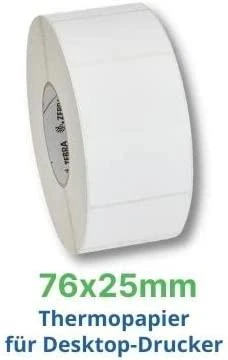 Zebra Label ritinys, 76x25mm, 12vnt/dėžutė termo popierius, dengtas aukščiausios kokybės