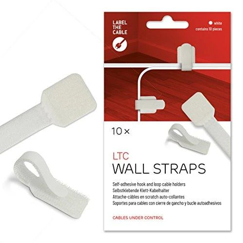 „LABEL THE CABLE“ sieninis „Velcro“ kabelio laikiklis, 10 dalių rinkinys – baltos spalvos