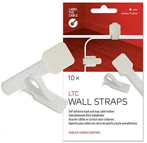 „LABEL THE CABLE“ sieninis „Velcro“ kabelio laikiklis, 10 dalių rinkinys – baltos spalvos
