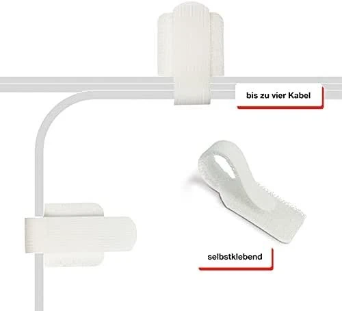 „LABEL THE CABLE“ sieninis „Velcro“ kabelio laikiklis, 10 dalių rinkinys – baltos spalvos
