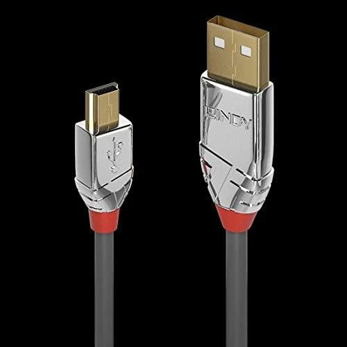 USB Kabelis - LINDY Cromo Line USB 2.0 Type A į Mini-B Laidas, M/M, 480Mbps, 0.5 m, Pilkas