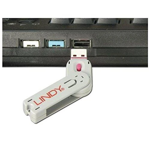 USB Priedas - LINDY USB A Prievado Blokatorius 4 vnt., Raktas, Baltas