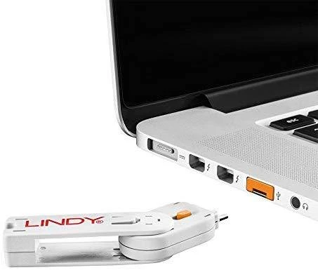 USB Prievado Blokatorius - LINDY USB A Prievado Blokatorius, 4 vnt + USB Type A Prievadai su Raktu, Oranžinis