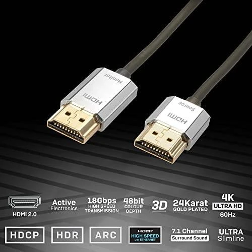 HDMI Laidas - LINDY Cromo Slim HDMI Laidas, Didelės Spartos, M/M, 4.5 m, Pilkas