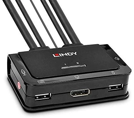KVM Jungiklis - LINDY 2 Prievadų DisplayPort 1.2 ir USB Type C KVM Jungiklis, 3840x2160@60Hz, Juodas