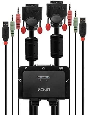 Lindy KVM Jungiklis - 2 Port DVI-D USB 2.0 Garso KVM 1920x1200@60Hz