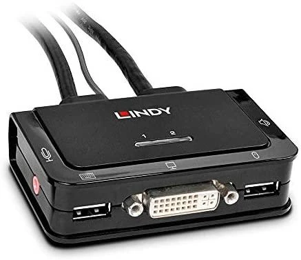 Lindy KVM Jungiklis - 2 Port DVI-D USB 2.0 Garso KVM 1920x1200@60Hz