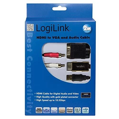 2m HDMI į VGA su garso kabeliu, juodas Logilink