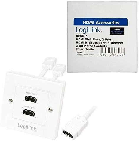 Logilink HDMI sieninė plokštė AH0015 2 x HDMI lizdas, HDMI sieninė plokštė, 1 X HDMI lizdas