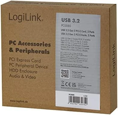 „Logilink PC0080“, „PCI Express“ kortelė, 2 x USB 3.1, „Asmedia AS1142“ „Logilink USB 3.1 PCI-Express“ kortelė, 2 prievadų A tipo PCIe