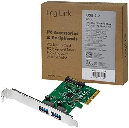 „Logilink PC0080“, „PCI Express“ kortelė, 2 x USB 3.1, „Asmedia AS1142“ „Logilink USB 3.1 PCI-Express“ kortelė, 2 prievadų A tipo PCIe