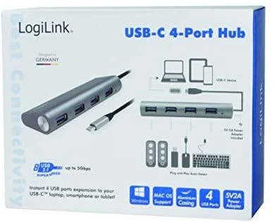LOGILINK UA0309 LOGILINK- USB-C 3.1 šakotuvas, 4 portai, aliuminio korpusas, pilkos