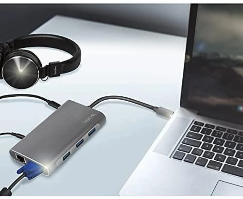 LogiLink USB-C 10W1 adapteris su prijungtais įrenginiais