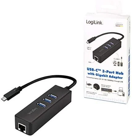 LOGILINK UA0283 LOGILINK – USB 3.0 tipo c į gigabitą adapteris prie 1x RJ45 ir 3x USB 3.0 tipo A