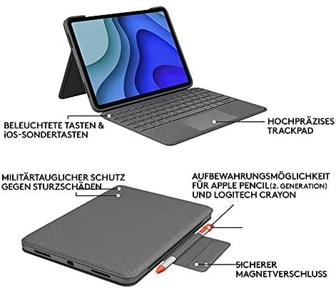 Logitech Folio Touch dėklas skirtas iPad Air 4 Gen. (Klaviatūros kalba – Vokiečių)