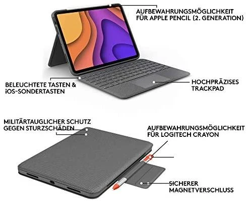 Logitech Folio Touch dėklas skirtas iPad Air 4 Gen. (Klaviatūros kalba – Vokiečių)