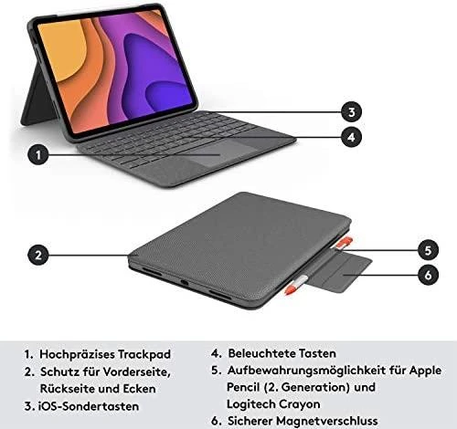 Logitech Folio Touch dėklas skirtas iPad Air 4 Gen. (Klaviatūros kalba – Vokiečių)