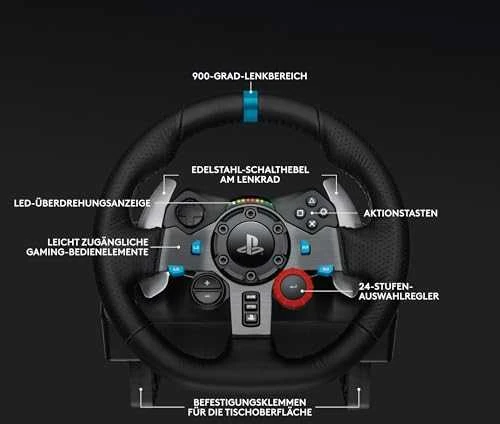 Logitech G29 SE Driving Force žaidimų vairas su pedalais, su „Force Feedback“ technologija + Logitech G Driving Force pavarų perjungimo svirtis, skirta PS5, PS4 ir PC (991-000557)