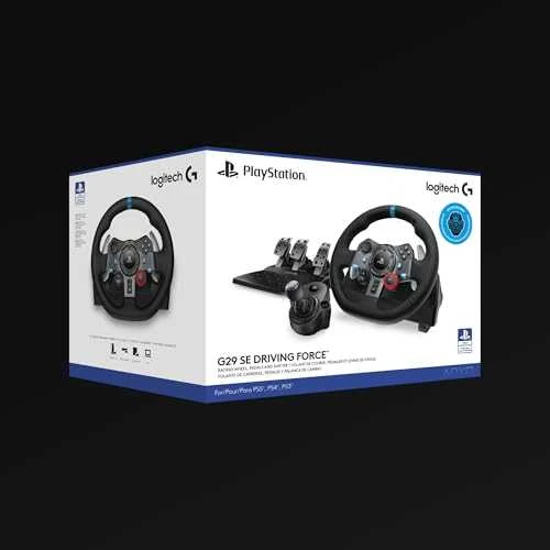 Logitech G29 SE Driving Force žaidimų vairas su pedalais, su „Force Feedback“ technologija + Logitech G Driving Force pavarų perjungimo svirtis, skirta PS5, PS4 ir PC (991-000557)