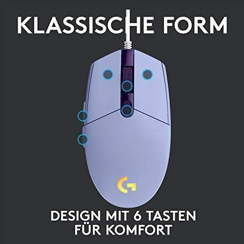 Pelė žaidimams Logitech G203 Lightsync RGB, Lilac