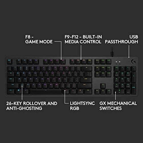 LOGITECH G512 laidinė LIGHTSYNC mechaninė žaidimų klaviatūra - CARBON - NORDIC - USB - TACTILE