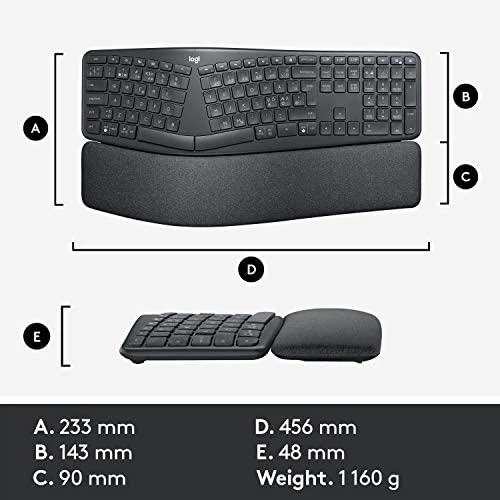 Logitech ERGO K860 belaidė klaviatūra, grafito spalvos, Skandinaviškas išdėstymas (Qwerty)