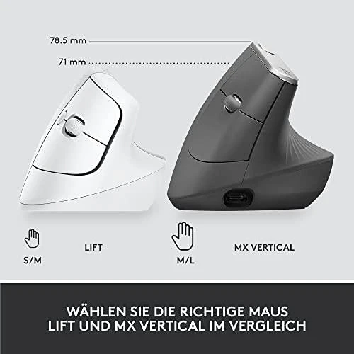 LOGITECH Lift verslui Vertikali pelė ergonomiškas 6 mygtukai belaidis Bluetooth 2.4 GHz Bolt USB imtuvas off-baltas