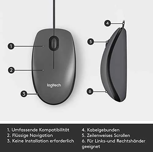 Logitech M100 Laidinė pelė USB-A 1000 DPI, Juoda
