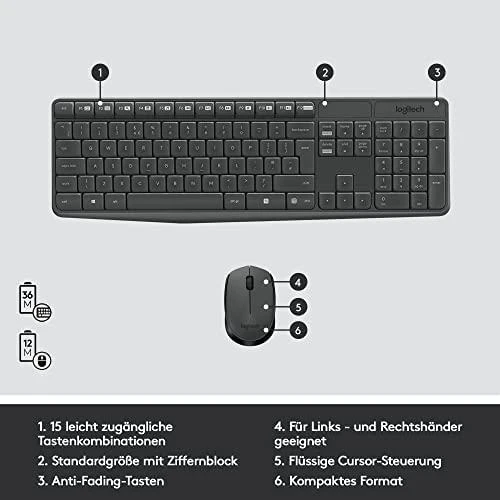 Logitech MK235 klaviatūra Radijo dažnio belaidė QWERTZ Vokiečių Pilka