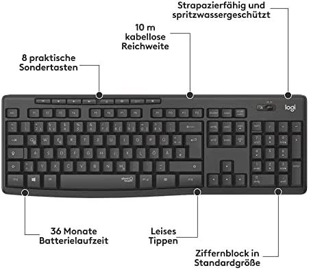 Tyli belaidė Klaviatūra su pele Logitech MK295, DE išdėstymas